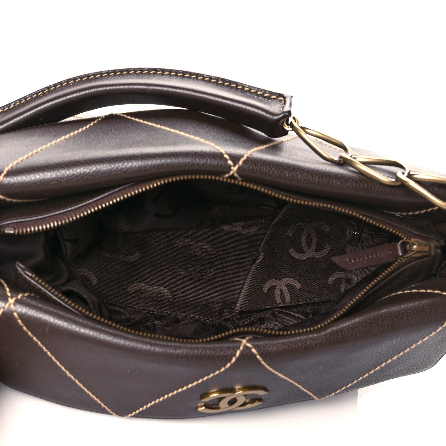 Calfskin Diamond Stitch Surpique Flap Bag Dark Brown