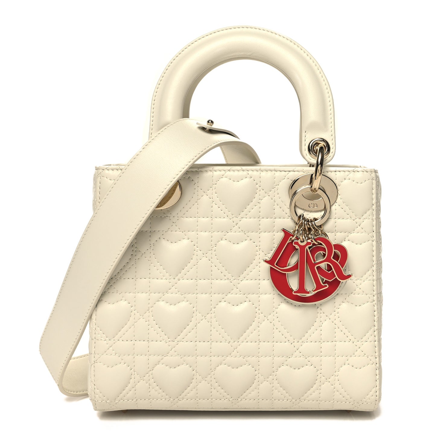 Lambskin Cannage Dioramour Heart Small Lady Dior White Red