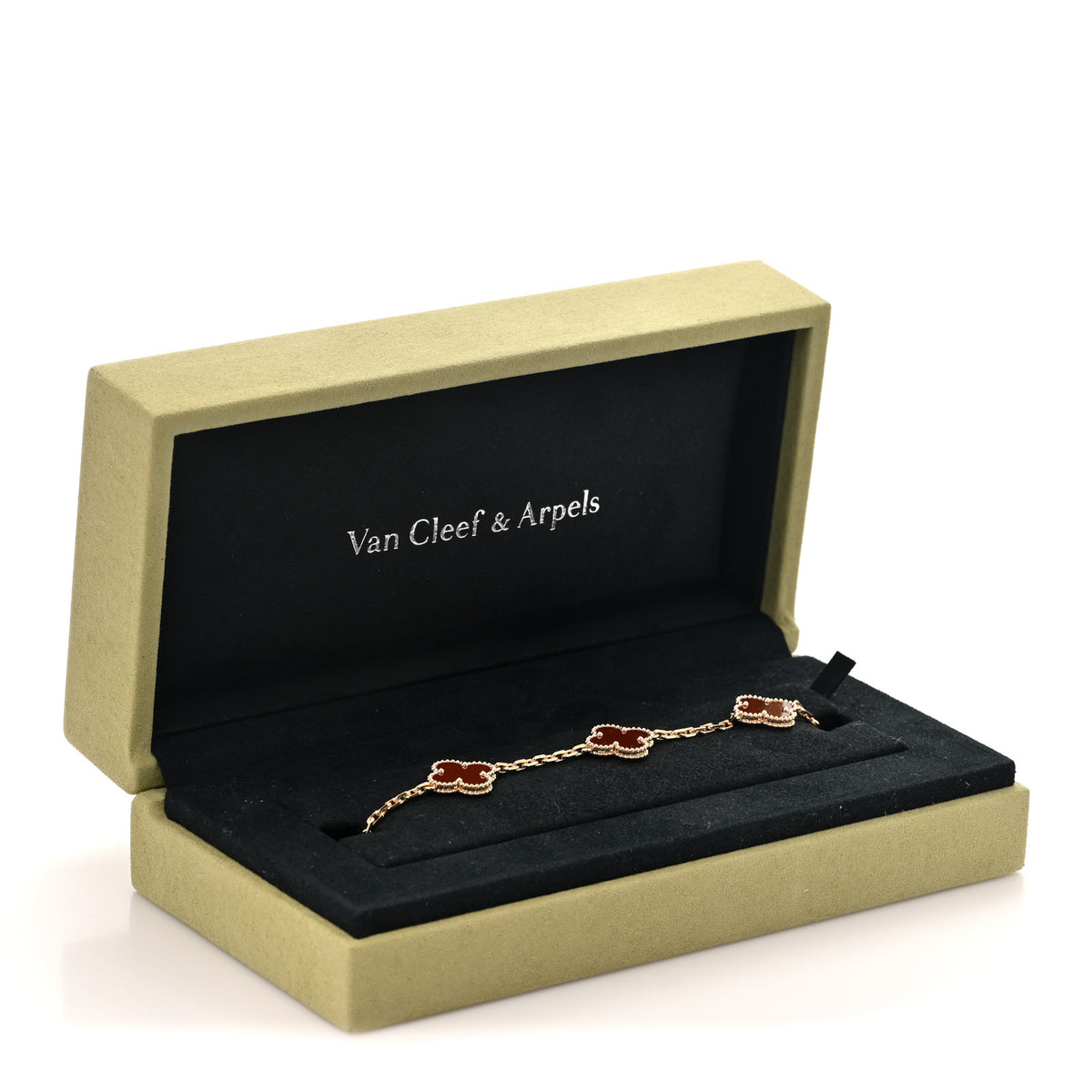 Van Cleef & Arpels 18K Yellow Gold Carnelian 5 Motifs Vintage Alhambra Bracelet 6 of 6