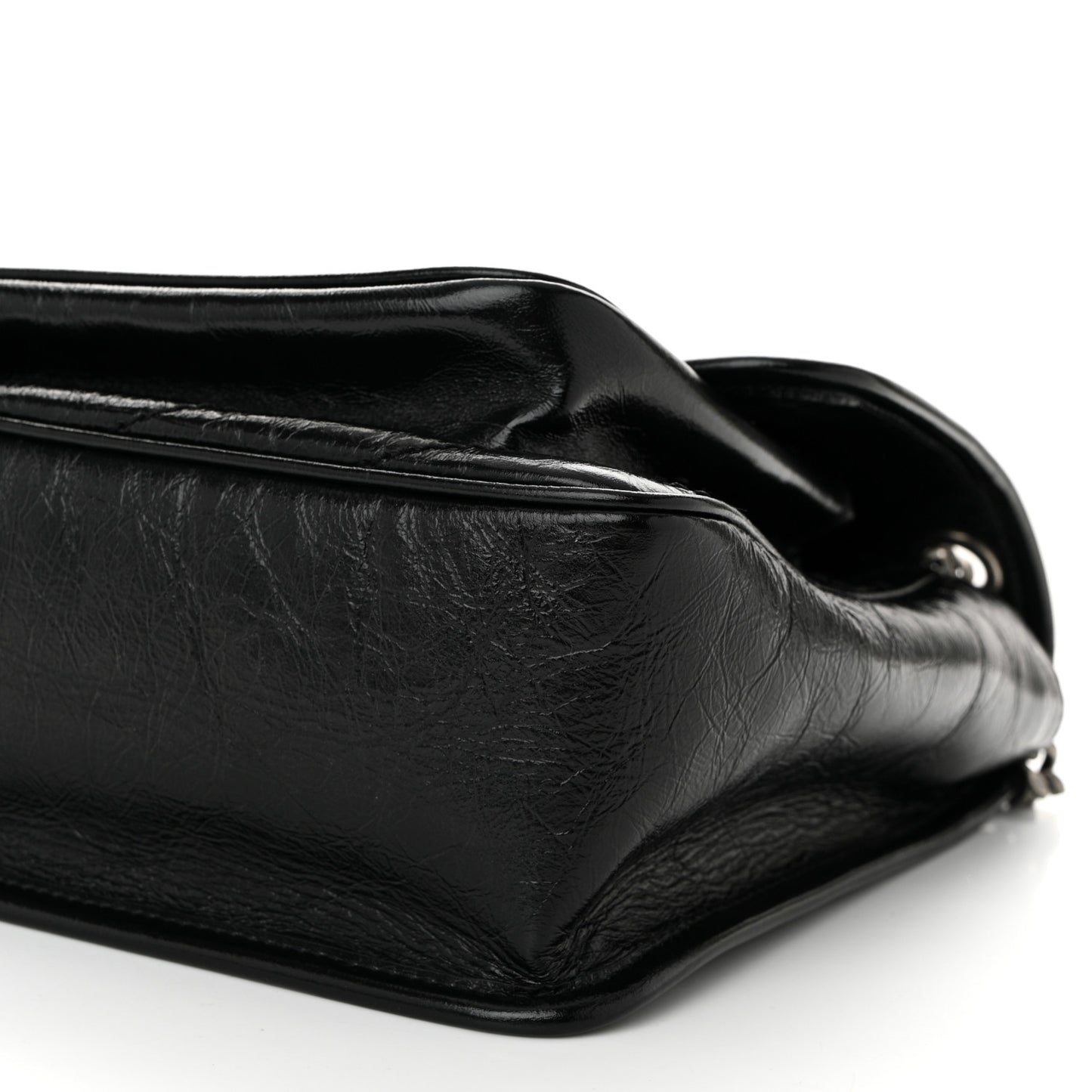 Crinkled Calfskin Matelasse Monogram Medium Niki Chain Satchel Black