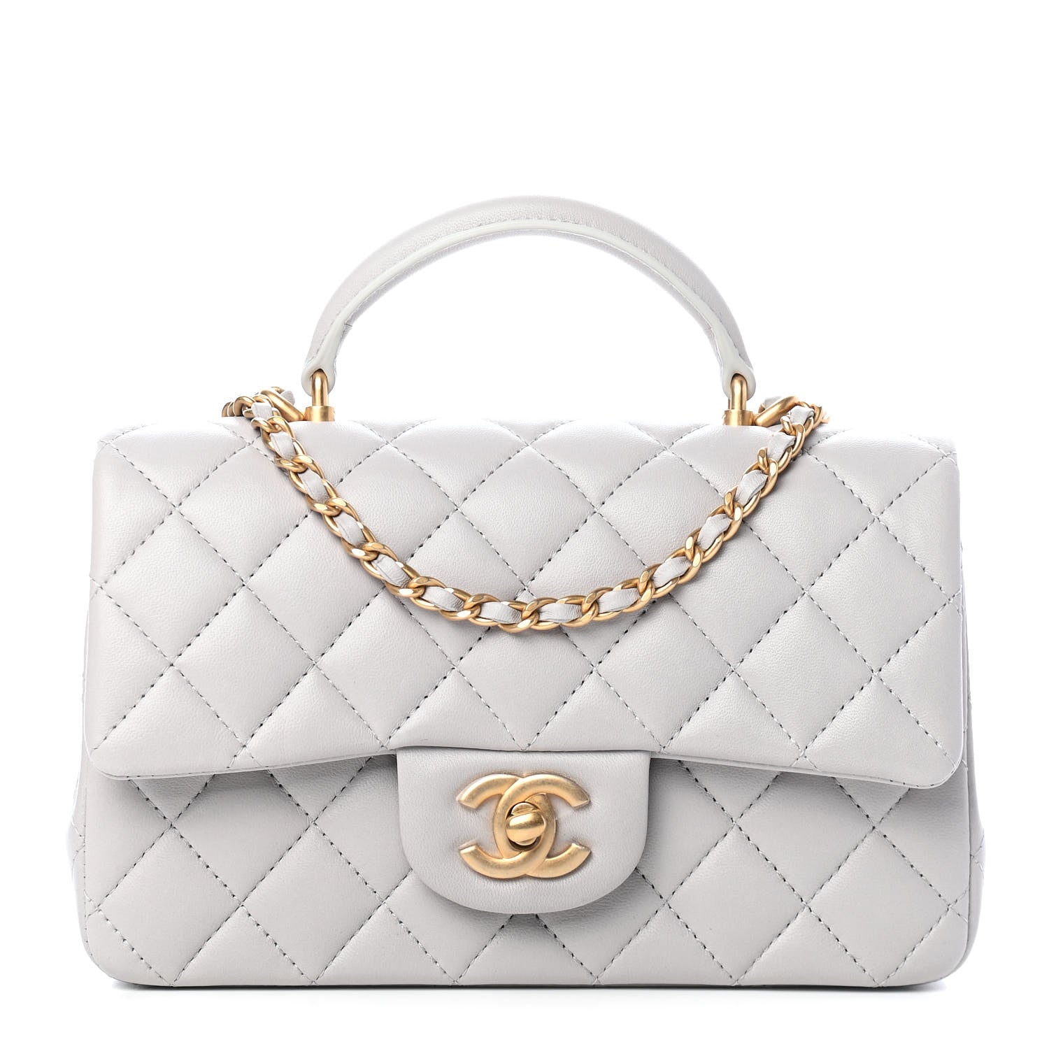 Chanel Lambskin Quilted Mini Top Handle Rectangular Flap Grey 1 of 9