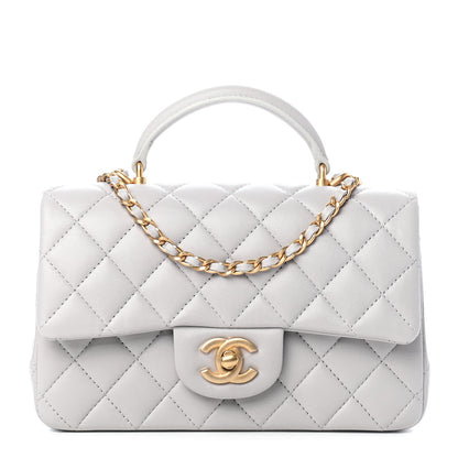 Chanel Lambskin Quilted Mini Top Handle Rectangular Flap Grey 1 of 9
