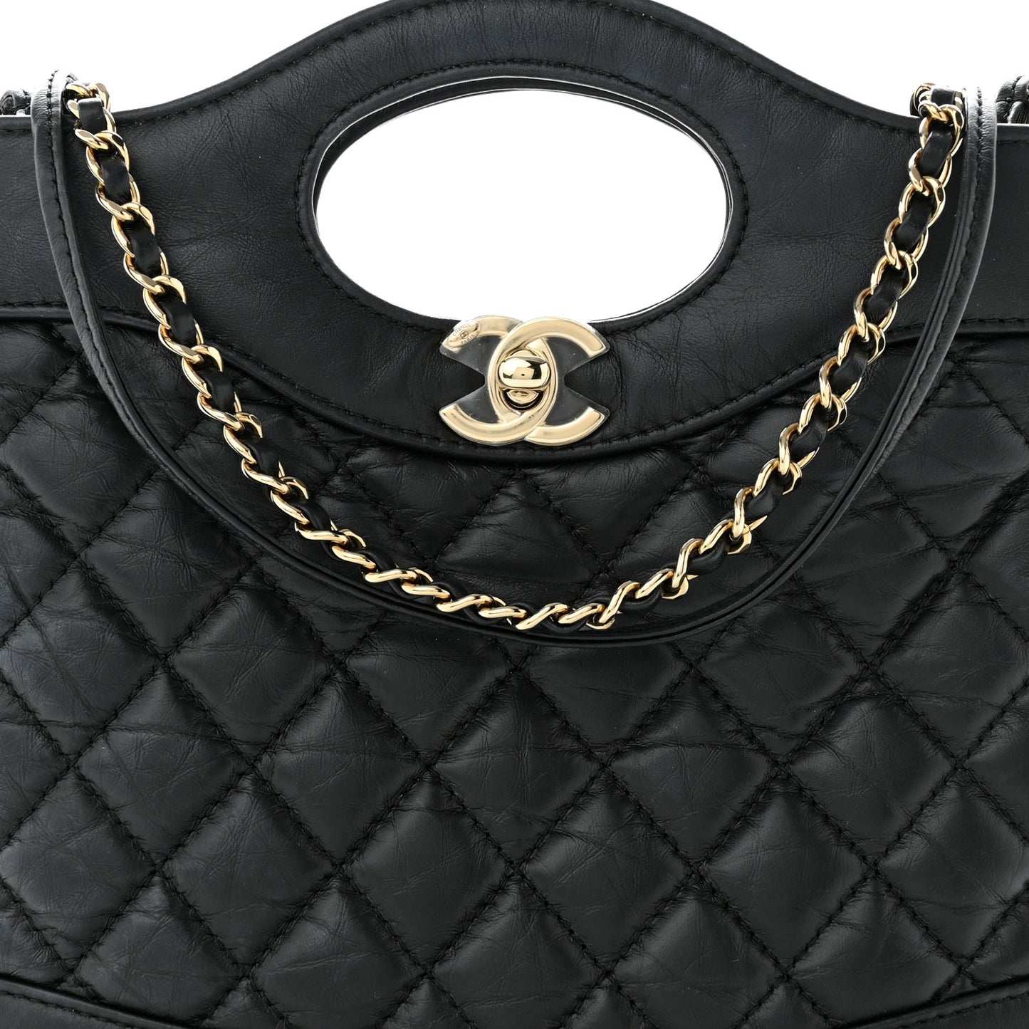 Aged Calfskin Quilted Mini 31 Shopping Bag Black
