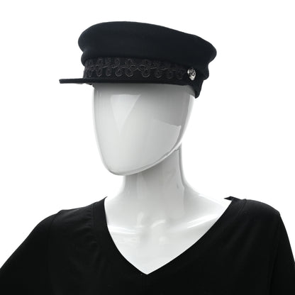 Hermes Wool Flannel Embroidered Womens Cabourg En Finesse Cap 57 Black 2 of 8
