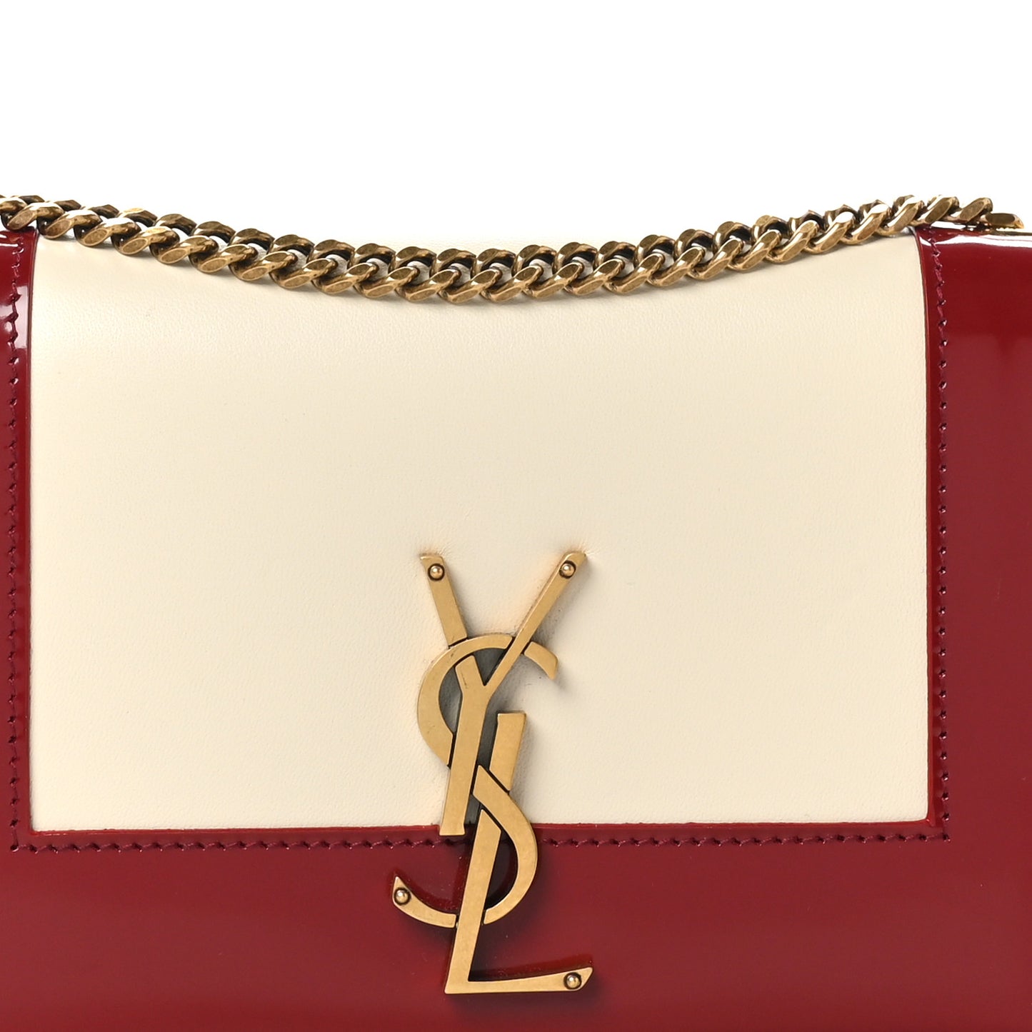 Nappa Patent Calfskin Two-Toned Small Monogram Kate Satchel Off White Oxblood Red
