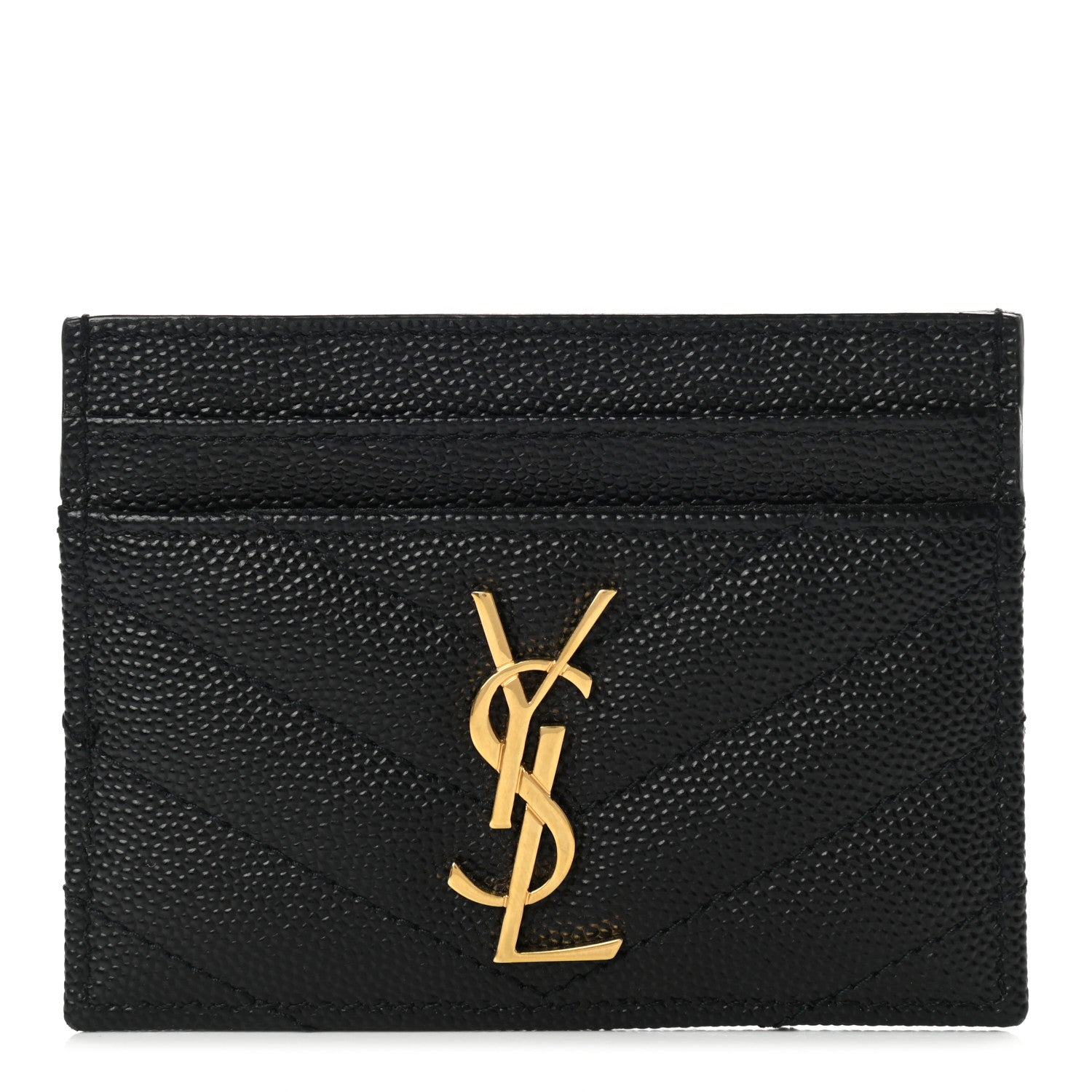 Saint Laurent Grain De Poudre Matelasse Chevron Monogram Credit Card Case Black 1 of 7