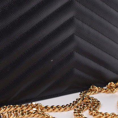Saint Laurent Grain De Poudre Matelasse Chevron Monogram Envelope Chain Wallet Black 8 of 8
