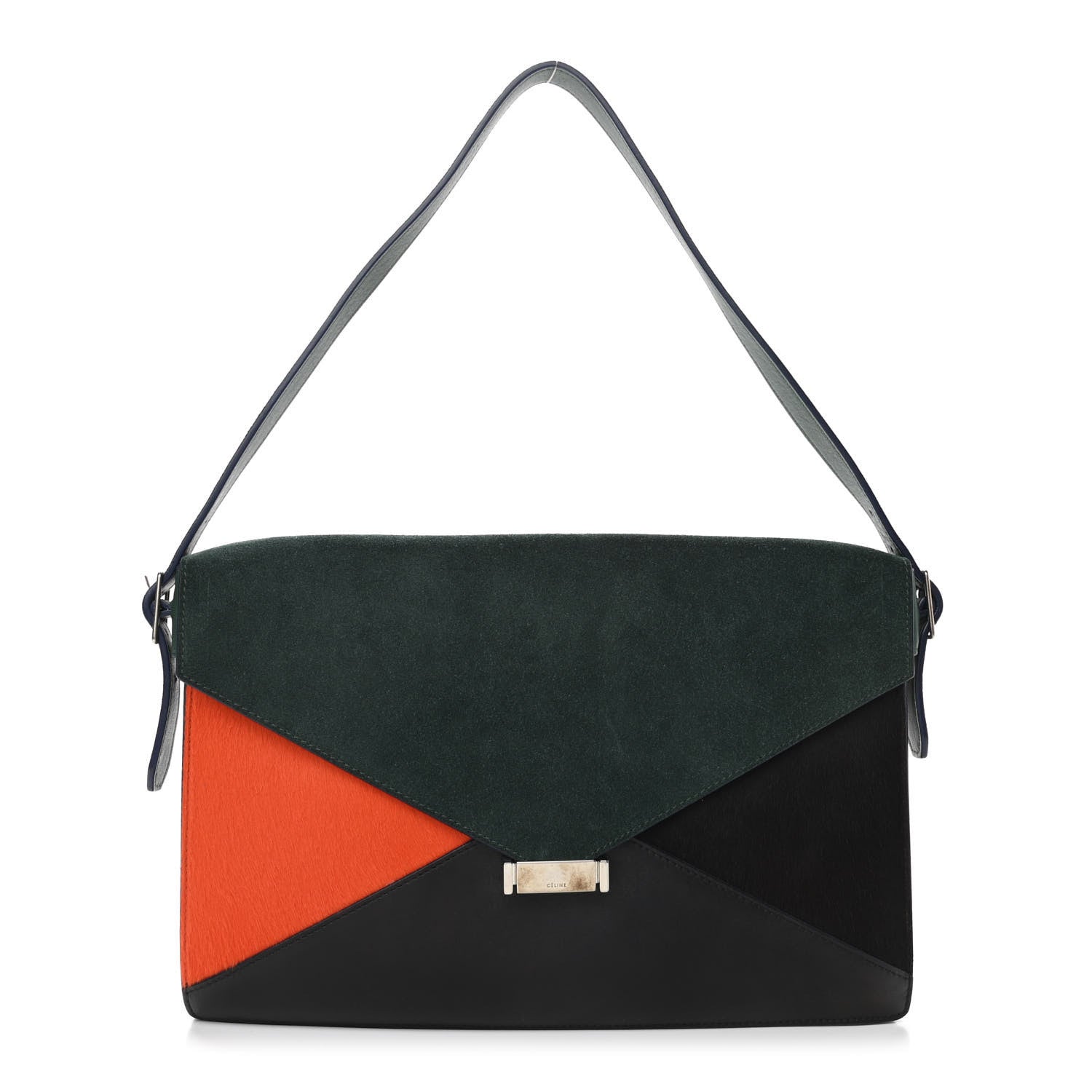 Celine Suede Calfskin Pony Hair Medium Tri-Color Diamond Shoulder Bag Green 1 of 10
