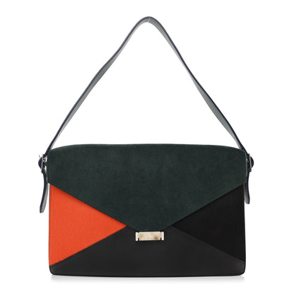 Celine Suede Calfskin Pony Hair Medium Tri-Color Diamond Shoulder Bag Green 1 of 10