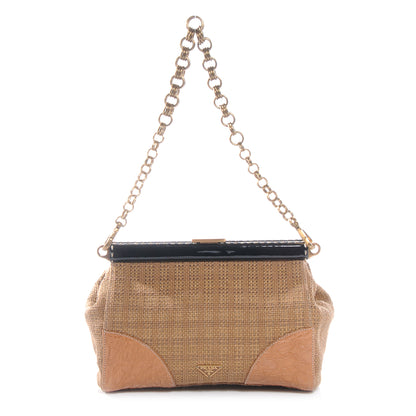 Prada Straw Crocodile Woven Semitracolla Frame Bag Tabacco Naturale 1 of 9