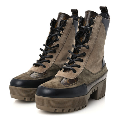 Louis Vuitton Suede Calfskin Monogram Laureate Platform Desert Boots 40 Taupe 4 of 10