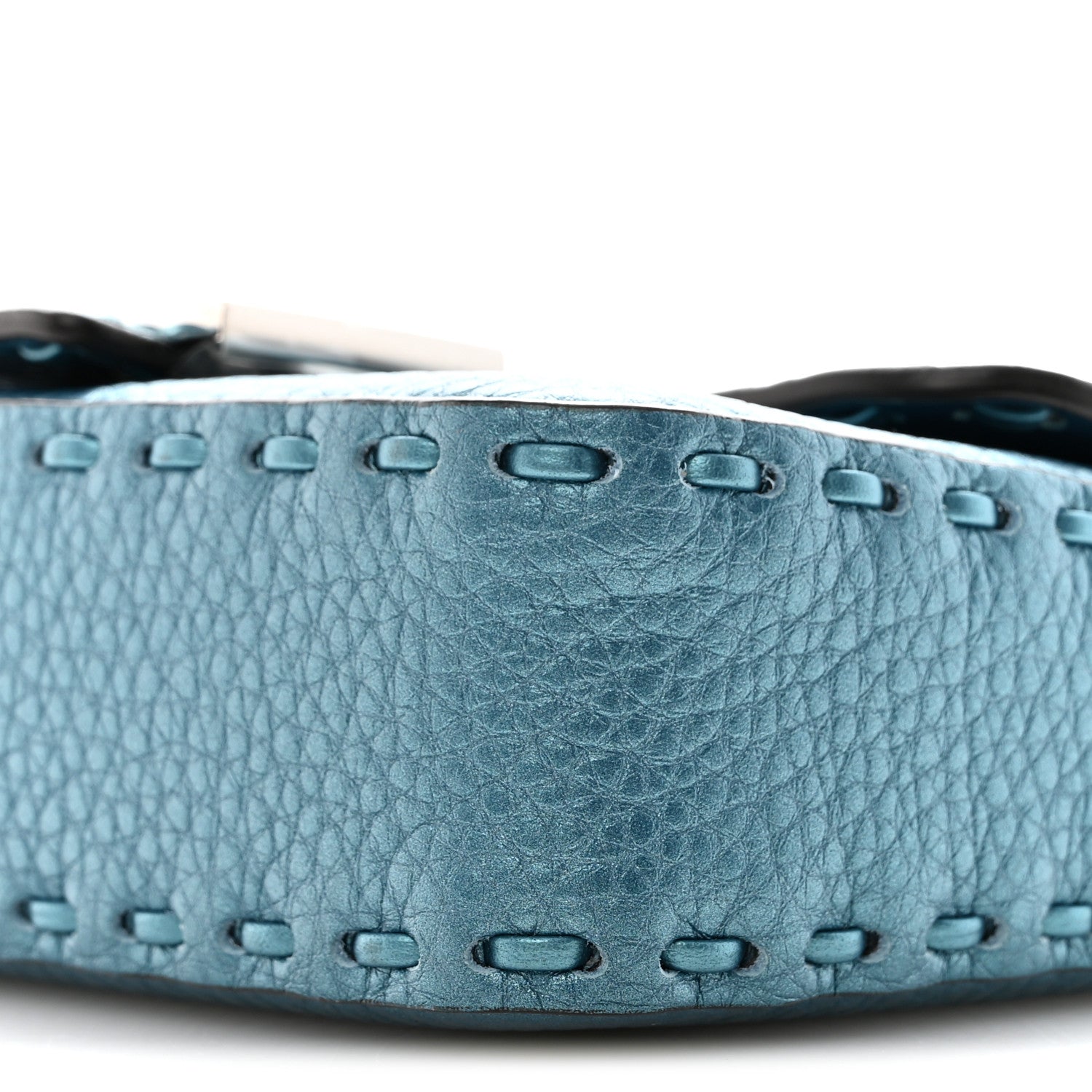 Fendi Metallic Cuoio Roma Sellerissima Nappa Sintetica Tape Stitch Mini Baguette Placca Argento 9 of 9