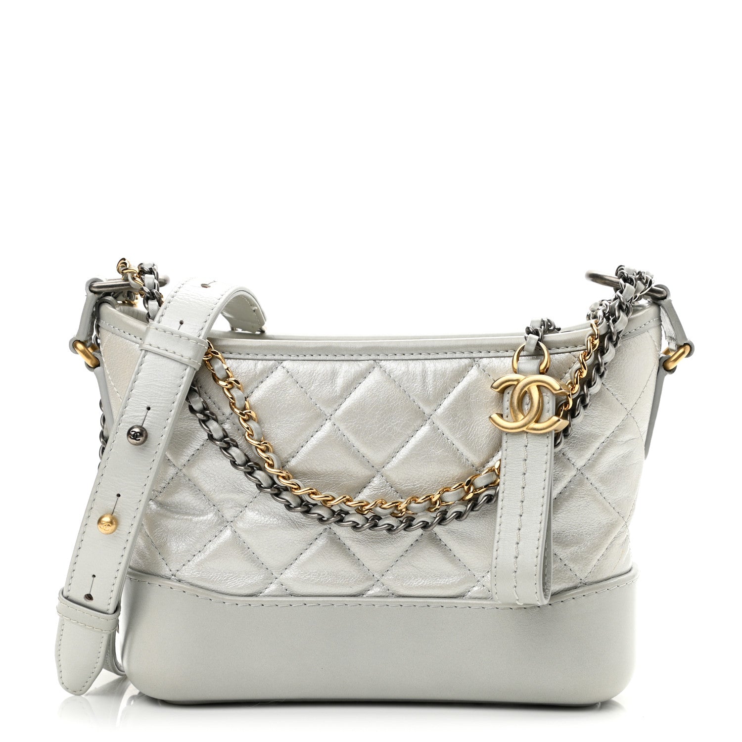 Chanel Metallic Aged Calfskin Quilted Small Gabrielle Hobo Silver 1 of 12