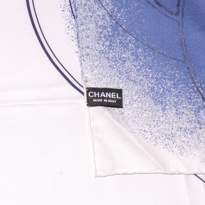 Chanel Silk CC Geometric Square Scarf White Blue Black 4 of 5