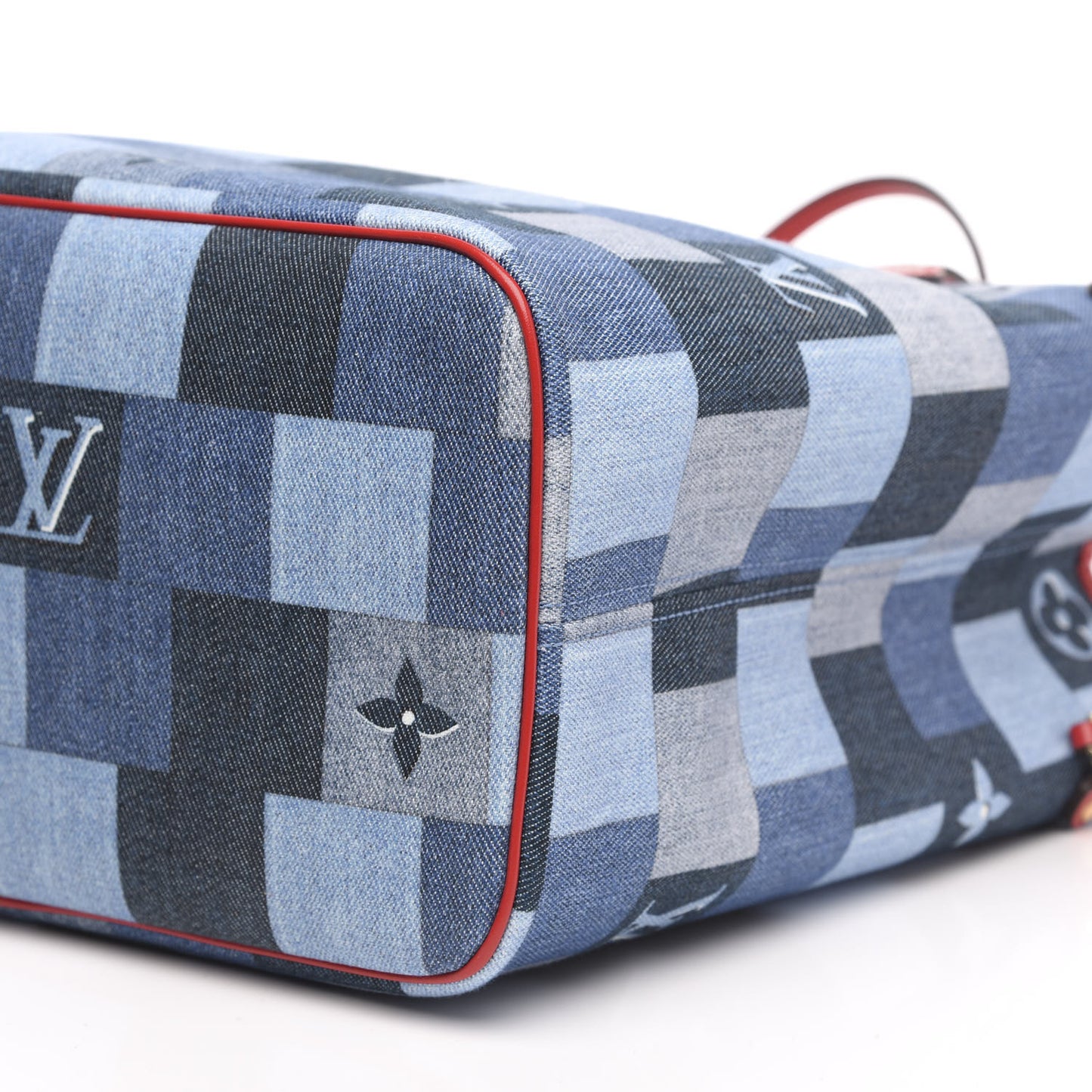 Denim Damier Monogram Patchwork Neverfull Blue Rouge