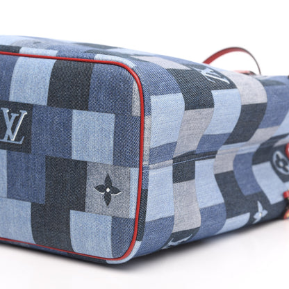 Louis Vuitton Denim Damier Monogram Patchwork Neverfull Blue Rouge 9 of 11
