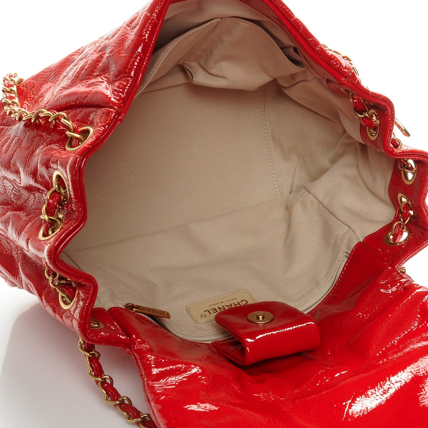Chanel Crackled Patent Puzzle Accordion Flap Bag Red 5 of 8