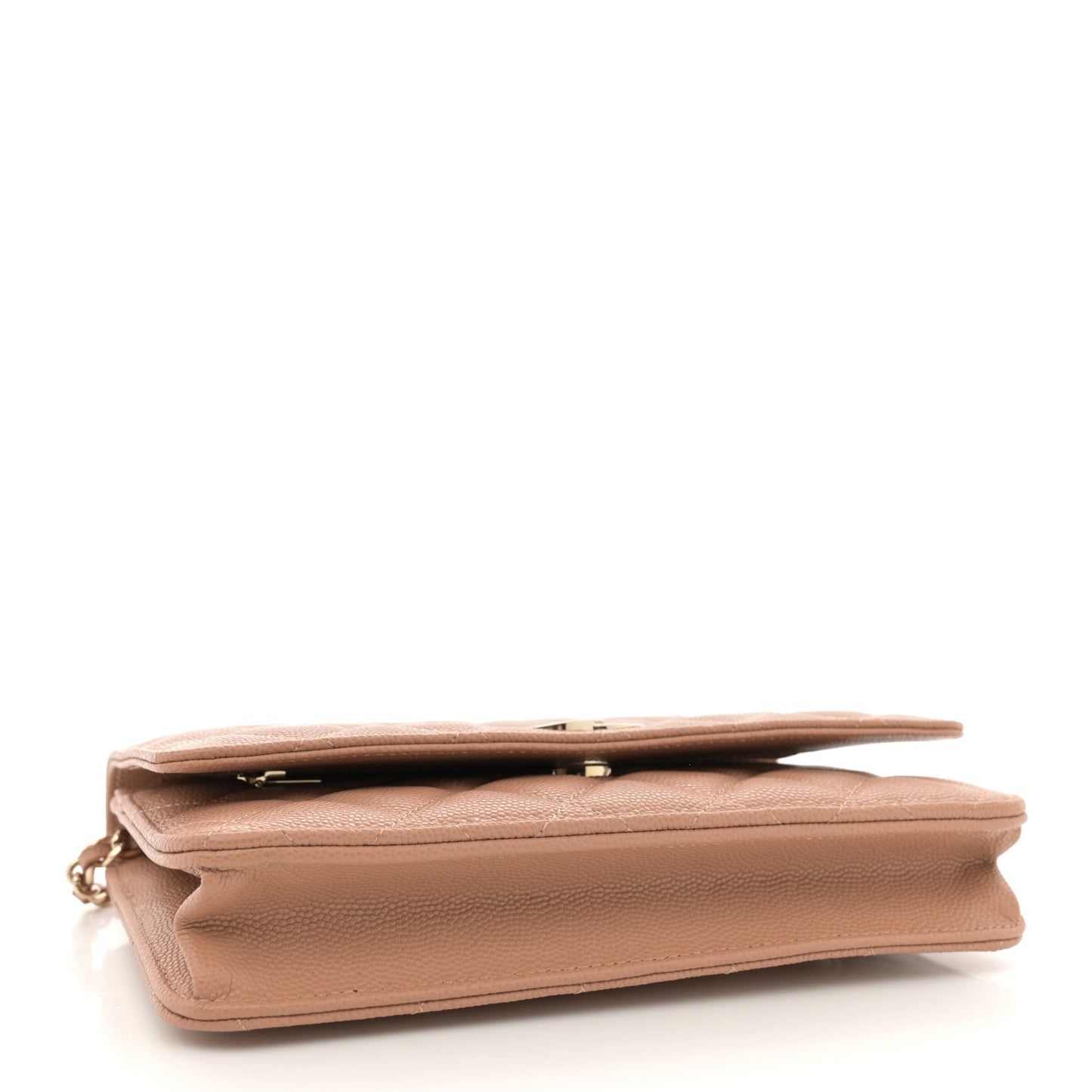 Caviar Quilted Crystal CC Wallet On Chain WOC Beige