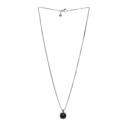 David Yurman Sterling Silver Diamond Black Onyx 9mm Chatelaine Pave Bezel Pendant Necklace 3 of 4