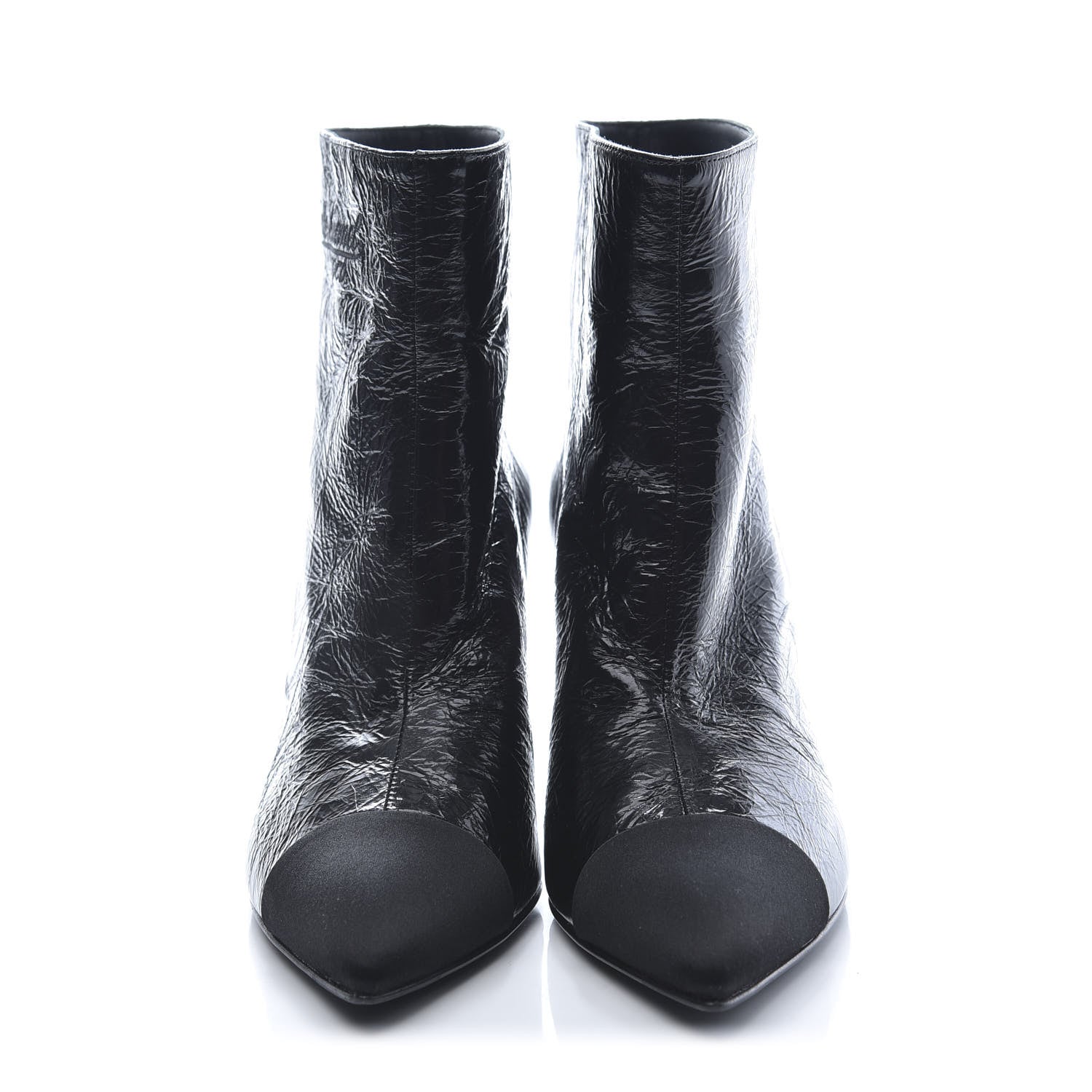 Chanel Crumpled Calfskin Satin Cap Toe Short Ankle Boots 37 Black 2 of 9