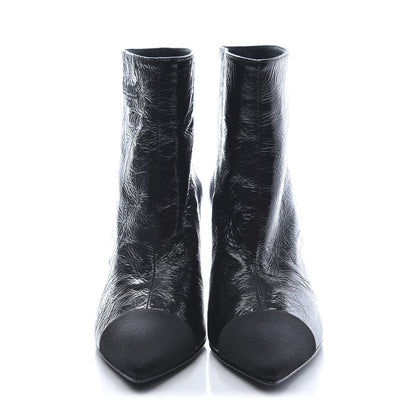 Chanel Crumpled Calfskin Satin Cap Toe Short Ankle Boots 37 Black 2 of 9