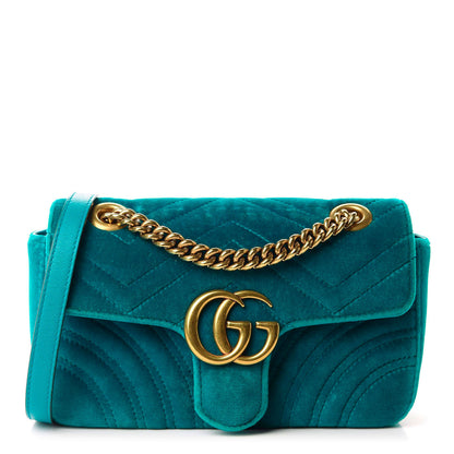 Gucci Velvet Matelasse Mini GG Marmont Shoulder Bag Pavone Cyan 1 of 12