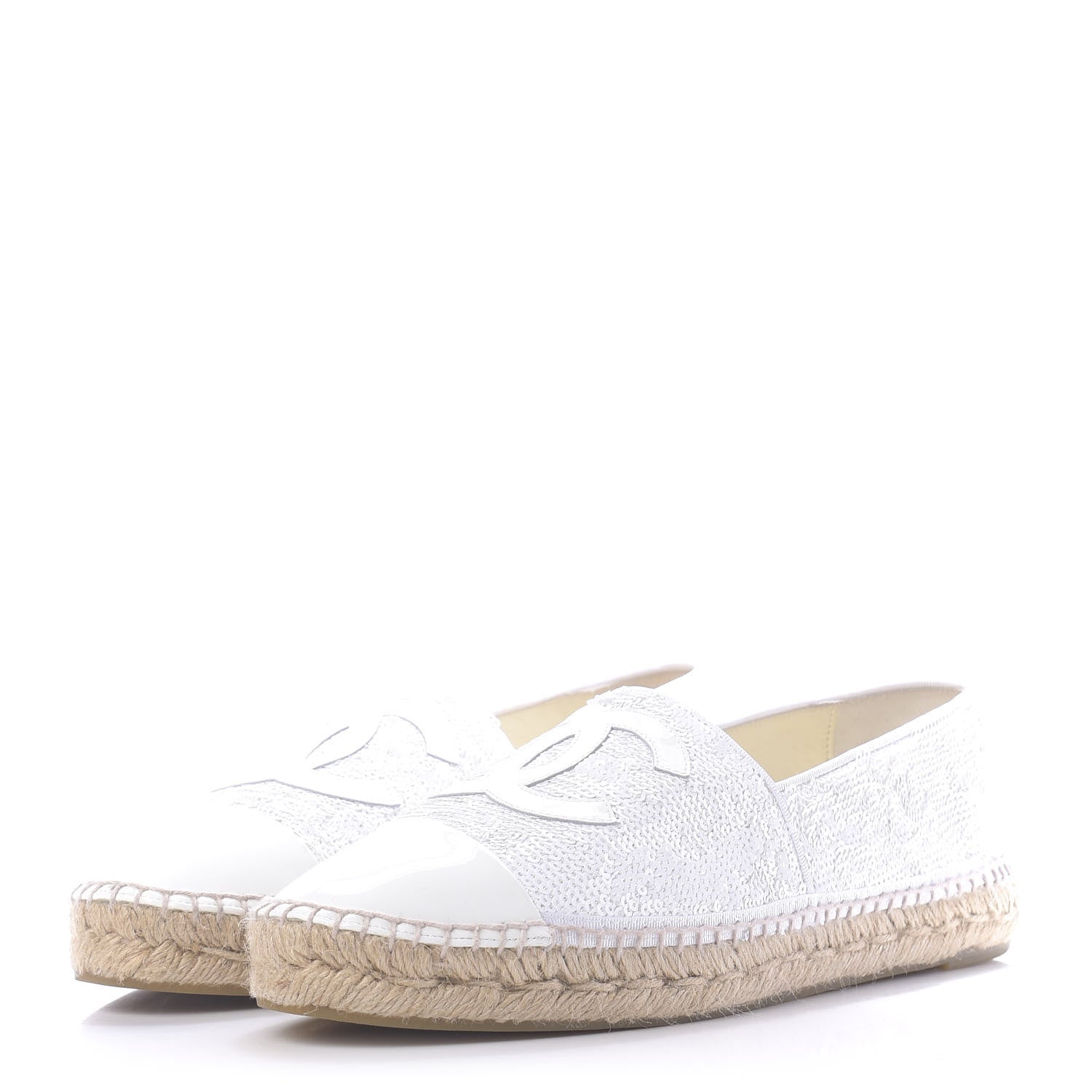 Chanel Patent Sequin CC Espadrilles 42 White 3 of 12