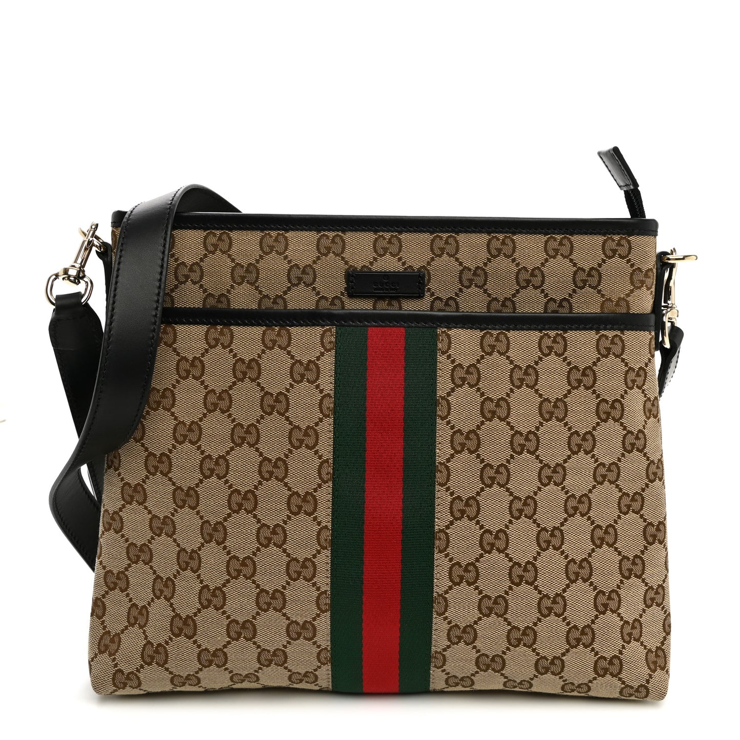 GG Monogram Web Flat Messenger Bag Black