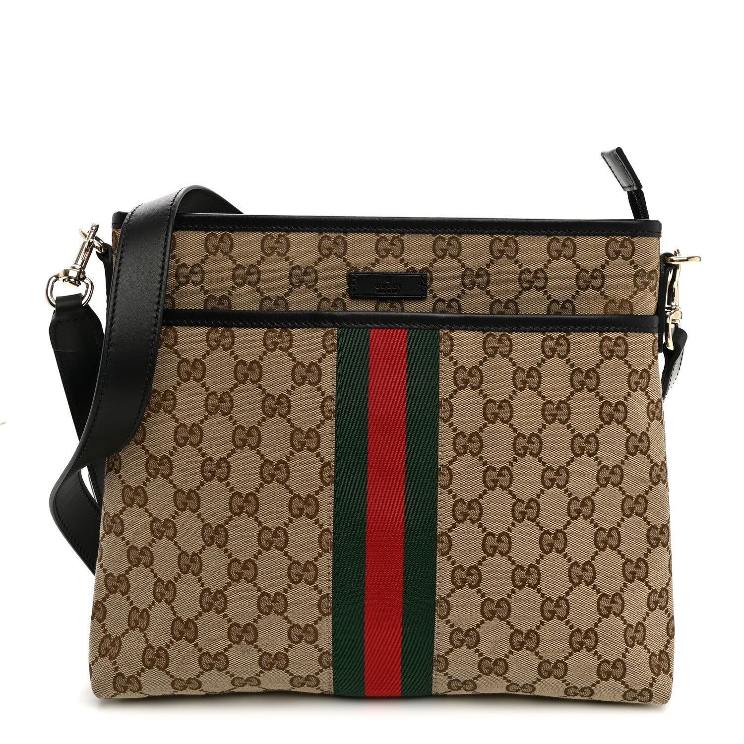 Gucci GG Monogram Web Flat Messenger Bag Black 1 of 9