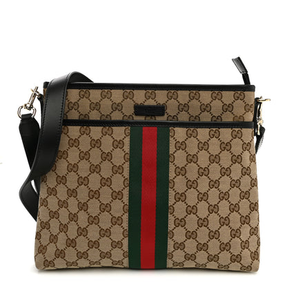 Gucci GG Monogram Web Flat Messenger Bag Black 1 of 9
