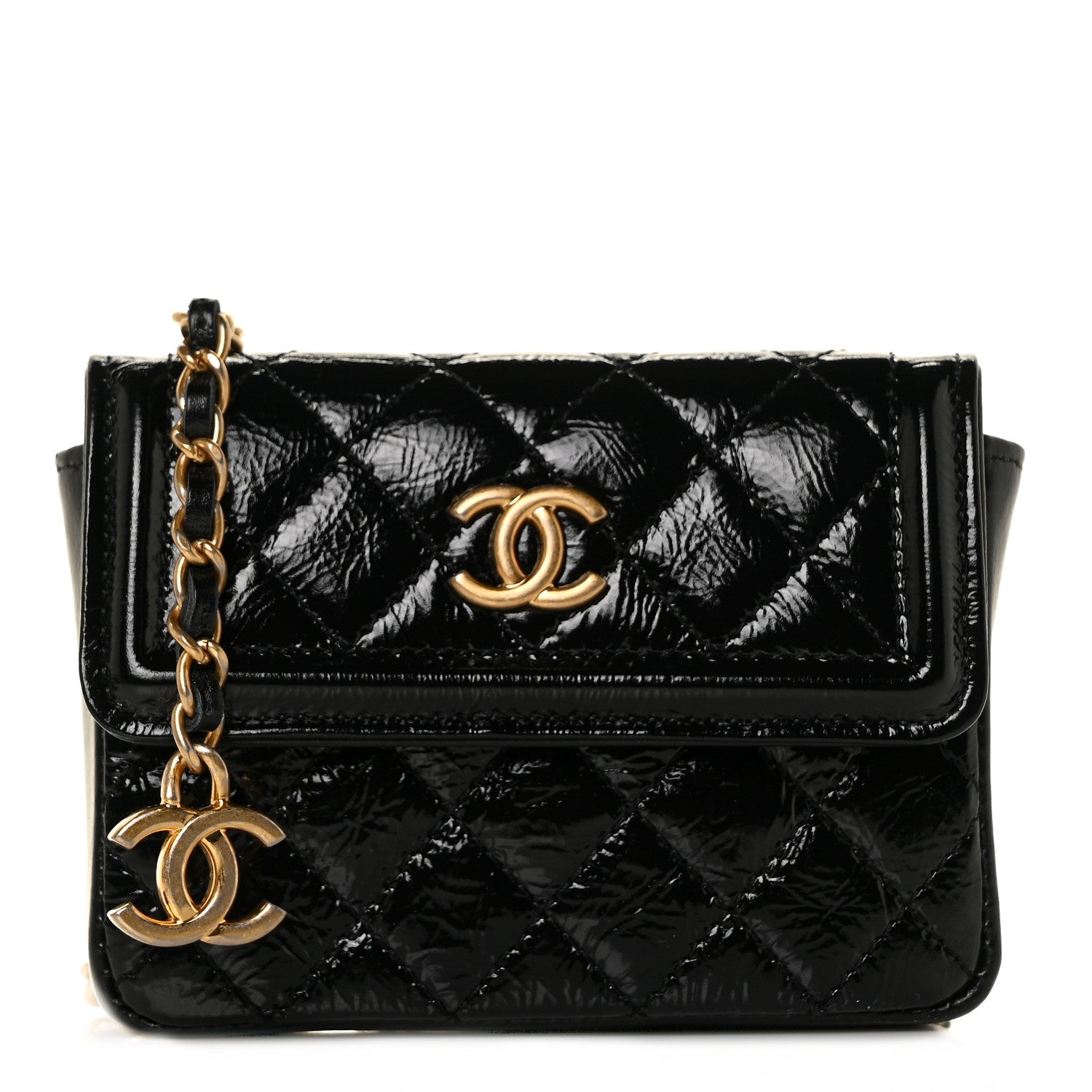 Chanel Shiny Aged Calfskin Quilted Waist Belt Bag Black 1 of 11