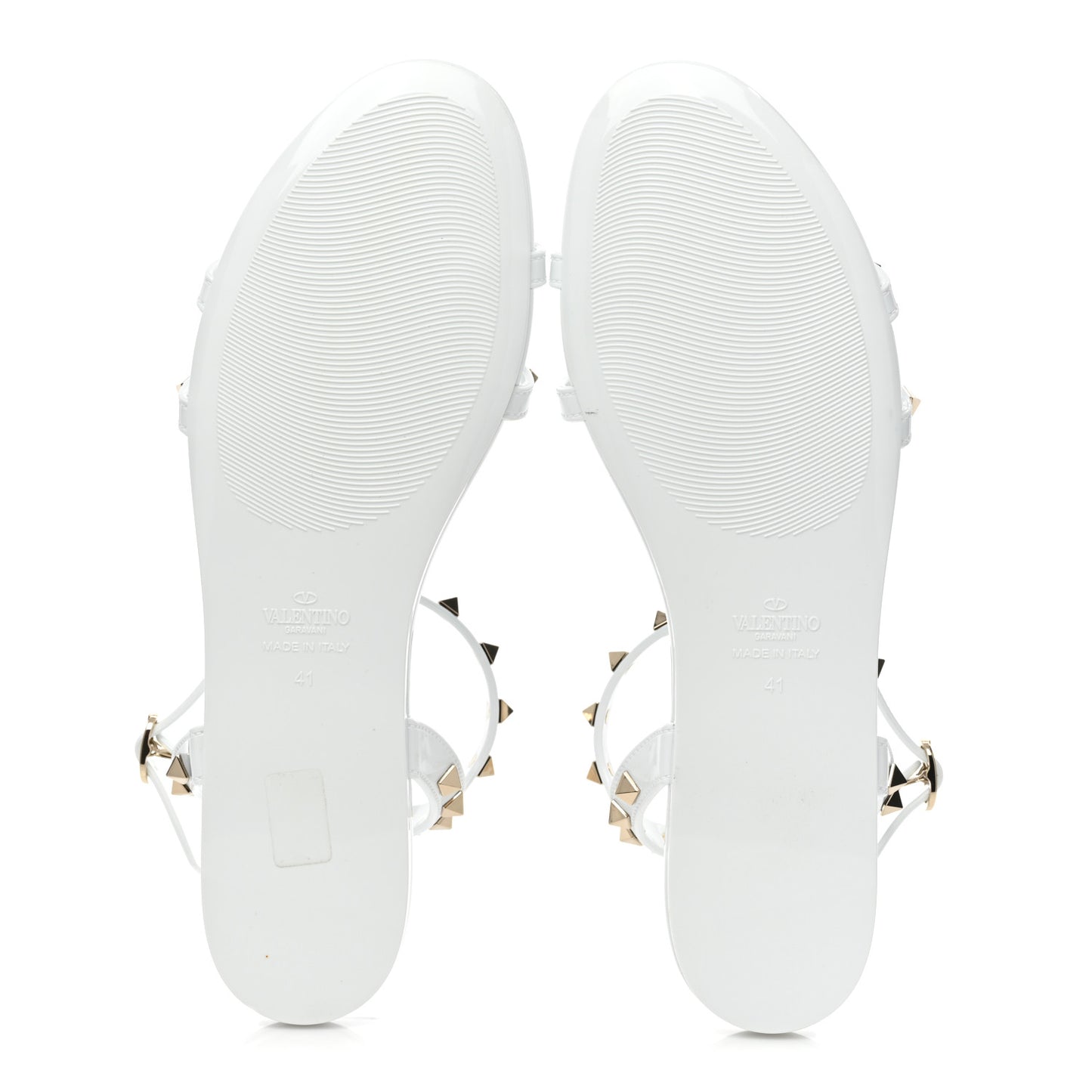 PVC Jelly Rockstud Caged Flat T-Strap Sandals 41 Optic White