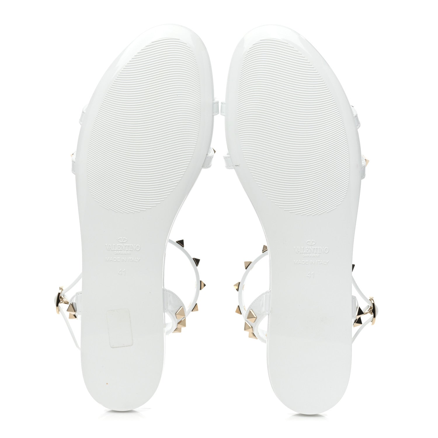 Valentino Garavani PVC Jelly Rockstud Caged Flat T-Strap Sandals 41 Optic White 5 of 9
