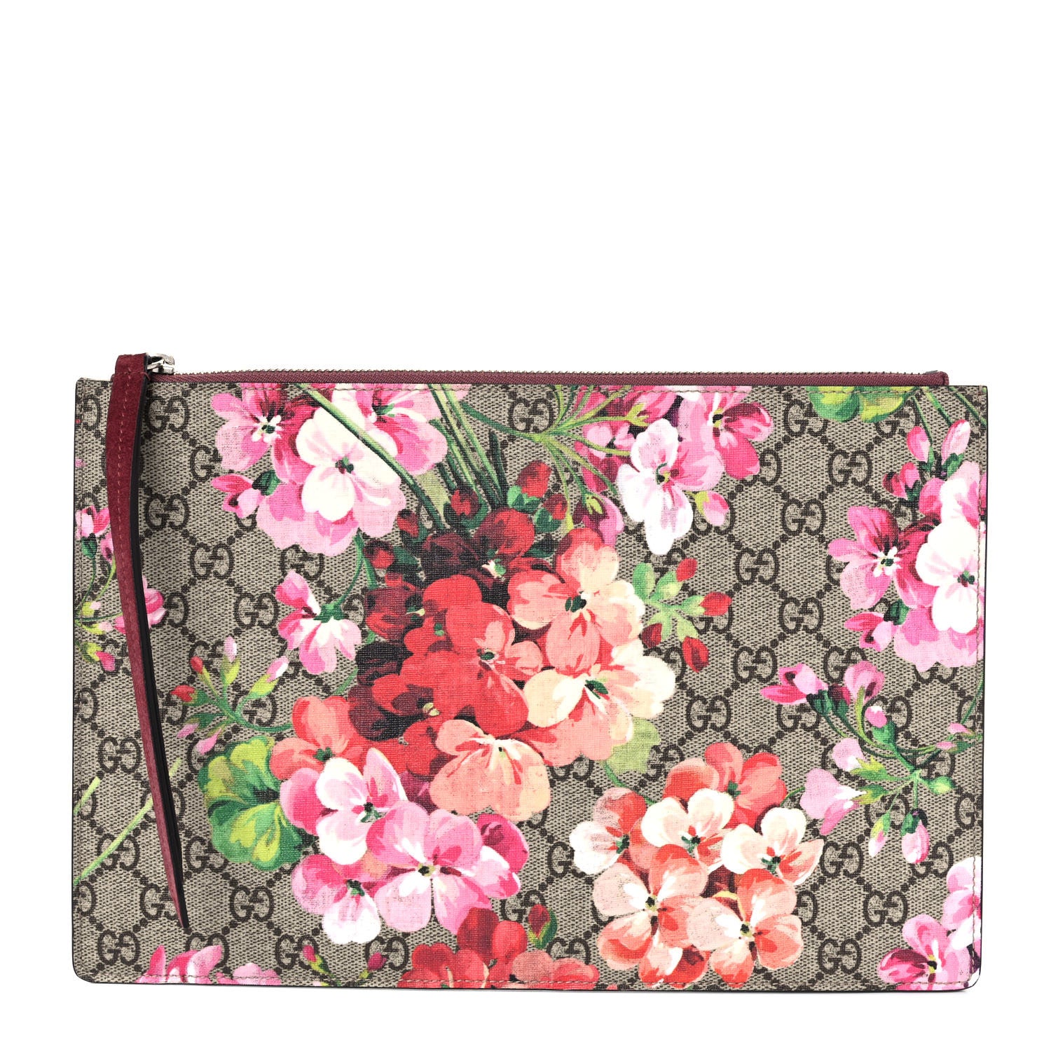 Gucci GG Supreme Monogram Blooms Suede Large Zip Pouch Beige Multicolor Dry Rose 1 of 11