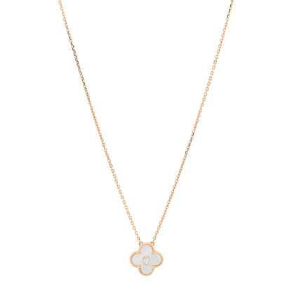 Van Cleef & Arpels 18K Rose Gold Diamond Mother of Pearl Vintage Alhambra Pendant Necklace 1 of 5