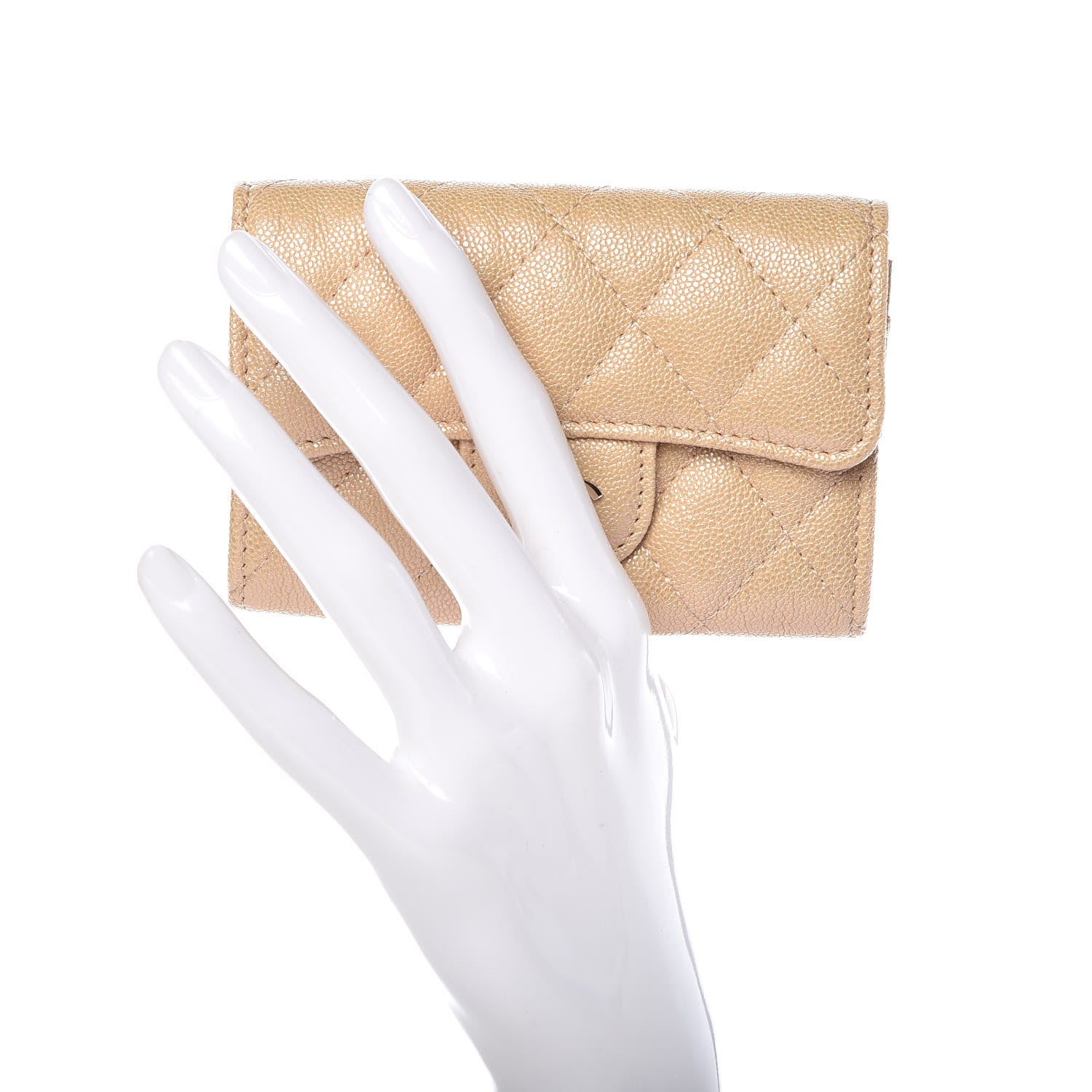 Chanel Iridescent Caviar Quilted Flap Card Holder Beige 2 of 9