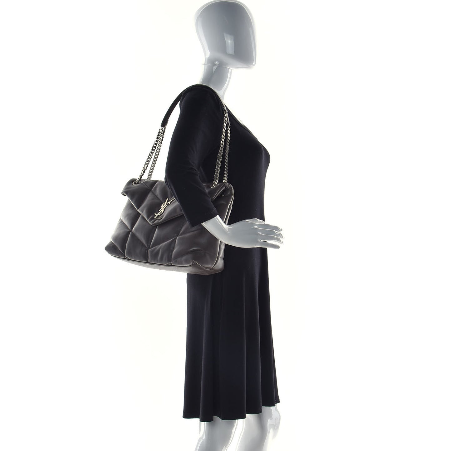 Calfskin Y Quilted Monogram Medium Loulou Chain Satchel Concrete