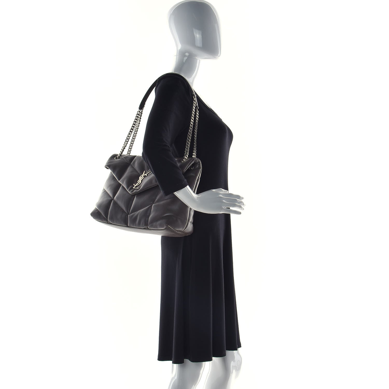 Saint Laurent Calfskin Y Quilted Monogram Medium Loulou Chain Satchel Concrete 2 of 13