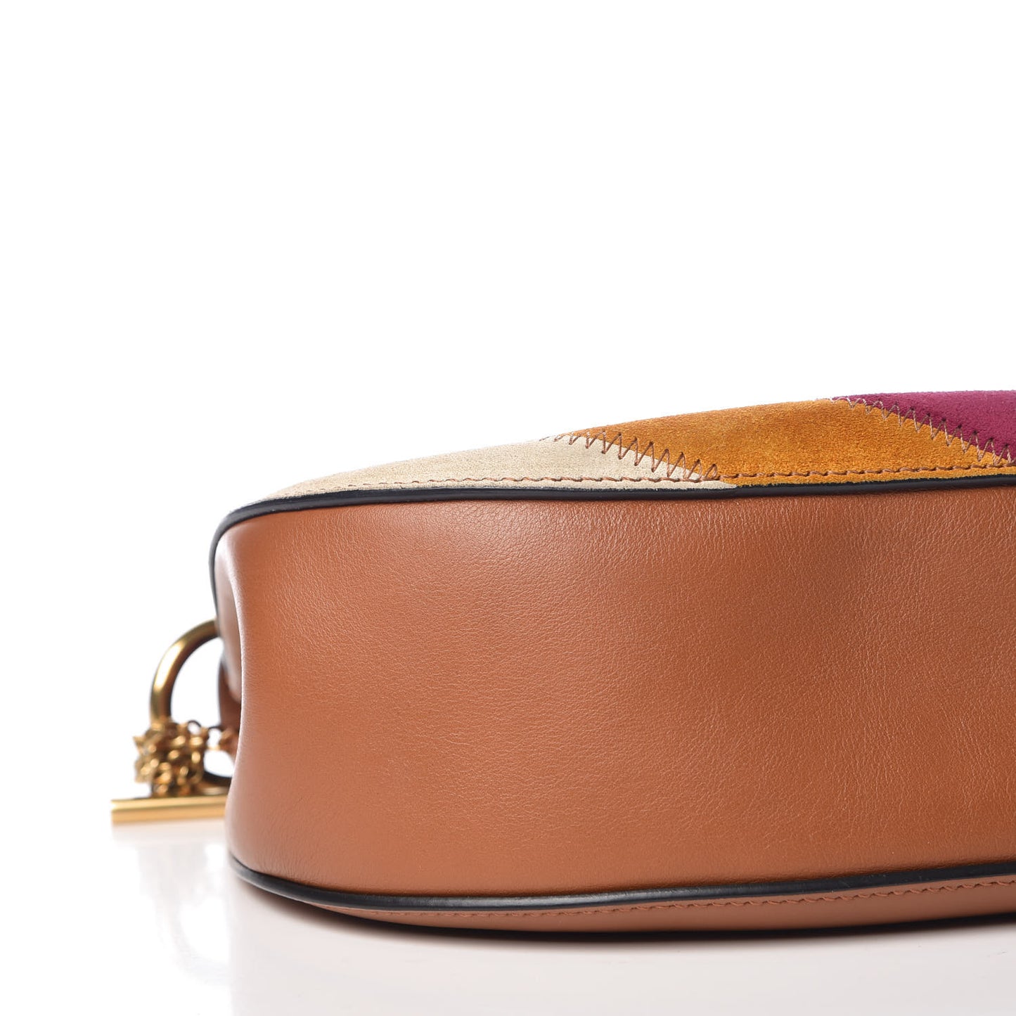 Calfskin Suede Rainbow Patchwork Drew Shoulder Bag Caramel