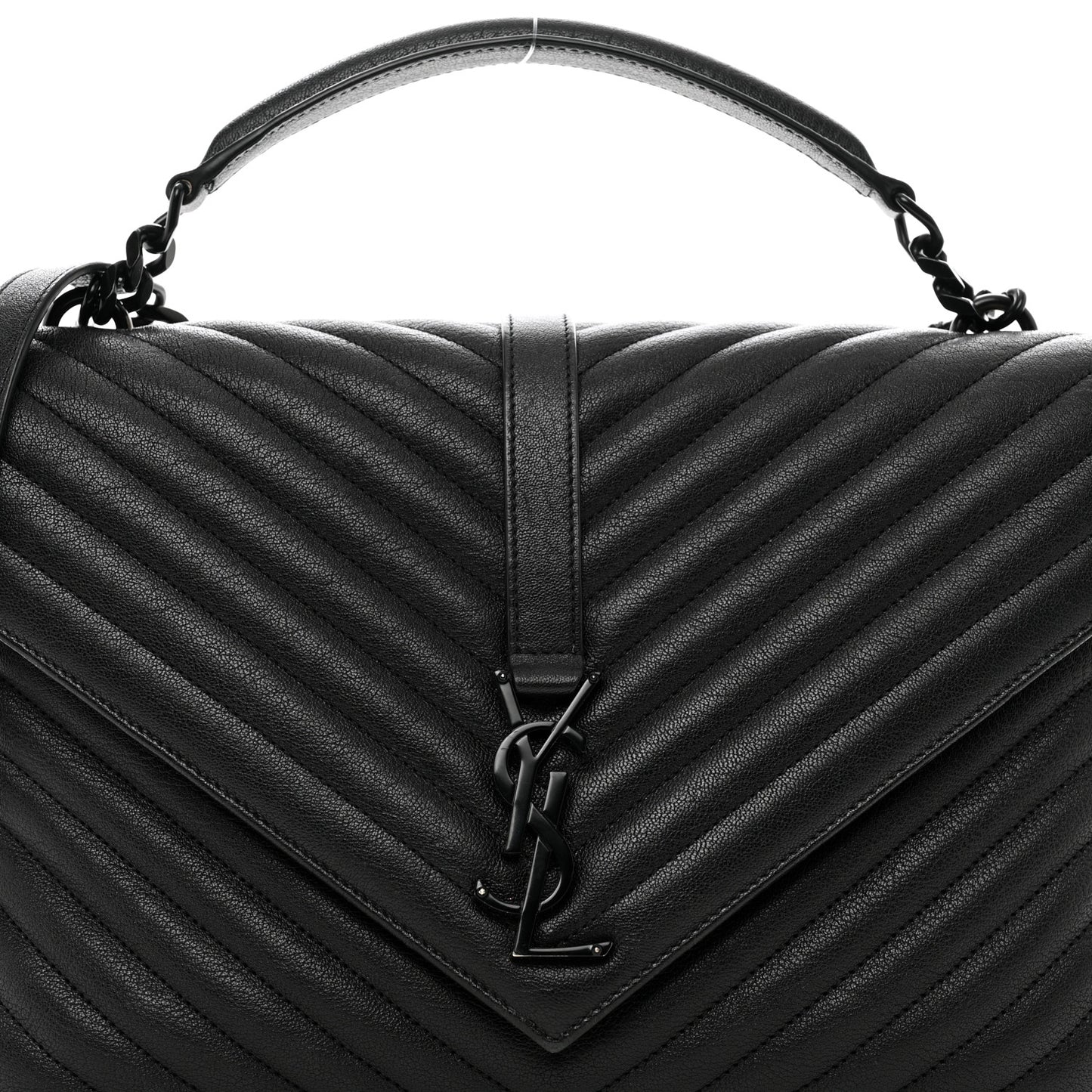 Sheepskin Matelasse Chevron Monogram Monochrome Large College Bag Black