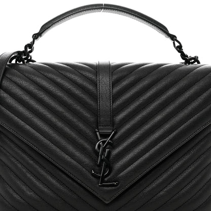 Saint Laurent Sheepskin Matelasse Chevron Monogram Monochrome Large College Bag Black 8 of 11