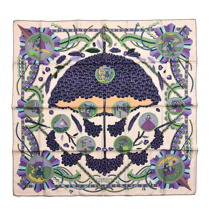 Hermes Silk L'Ombrelle Magique Scarf 90 Beige Rose Violet Parme 1 of 8