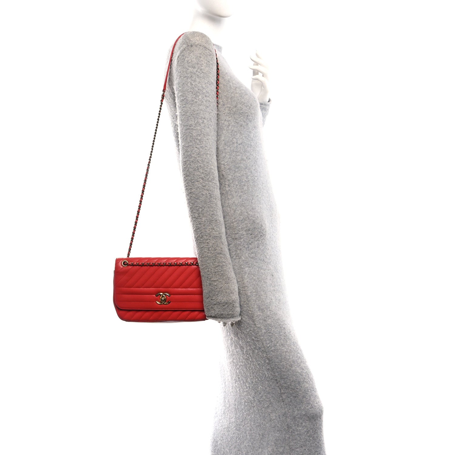 Chanel Shiny Goatskin Diagonal Quilted Medium Flap Red 2 of 11