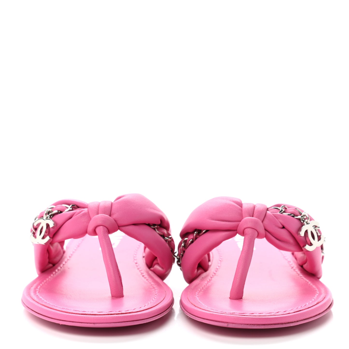 Lambskin Chain Thong Sandals 35.5 Fuchsia