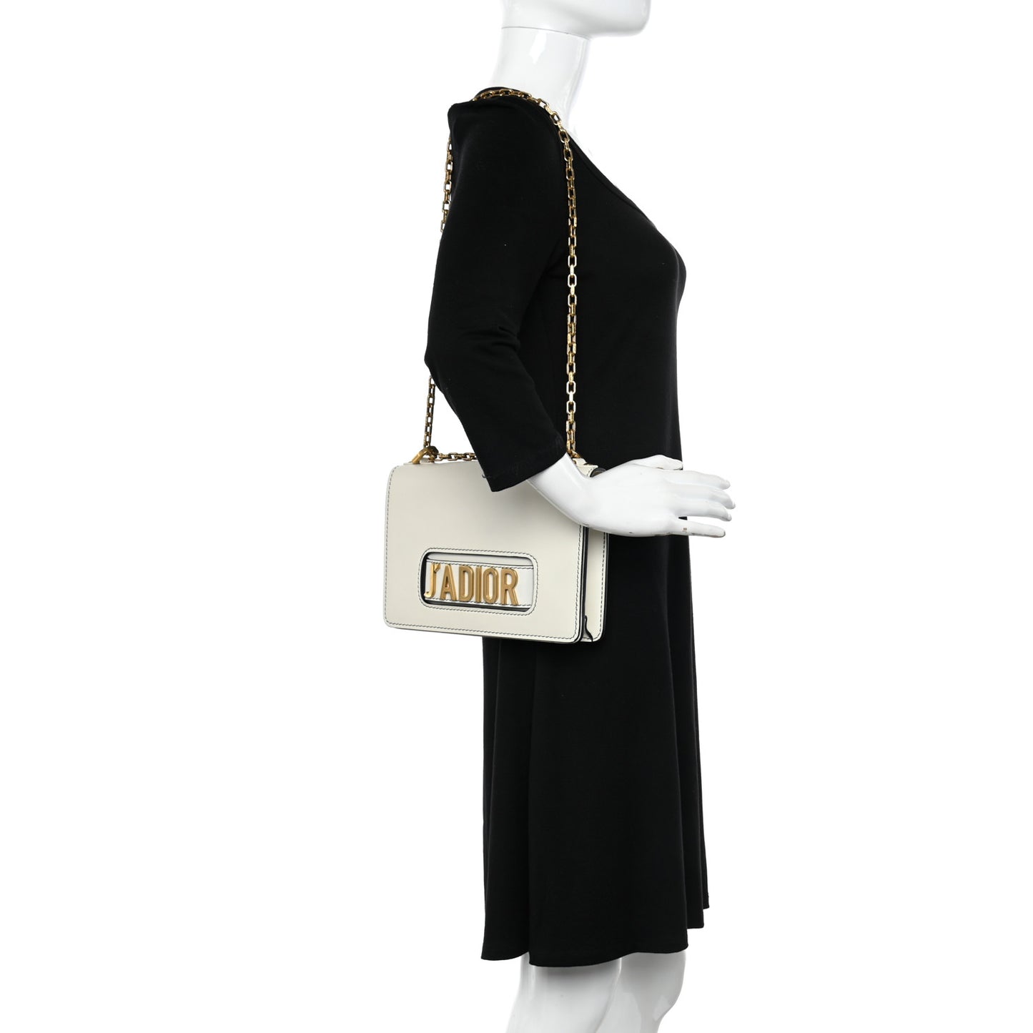 Calfskin J'Adior Chain Flap Bag Off White