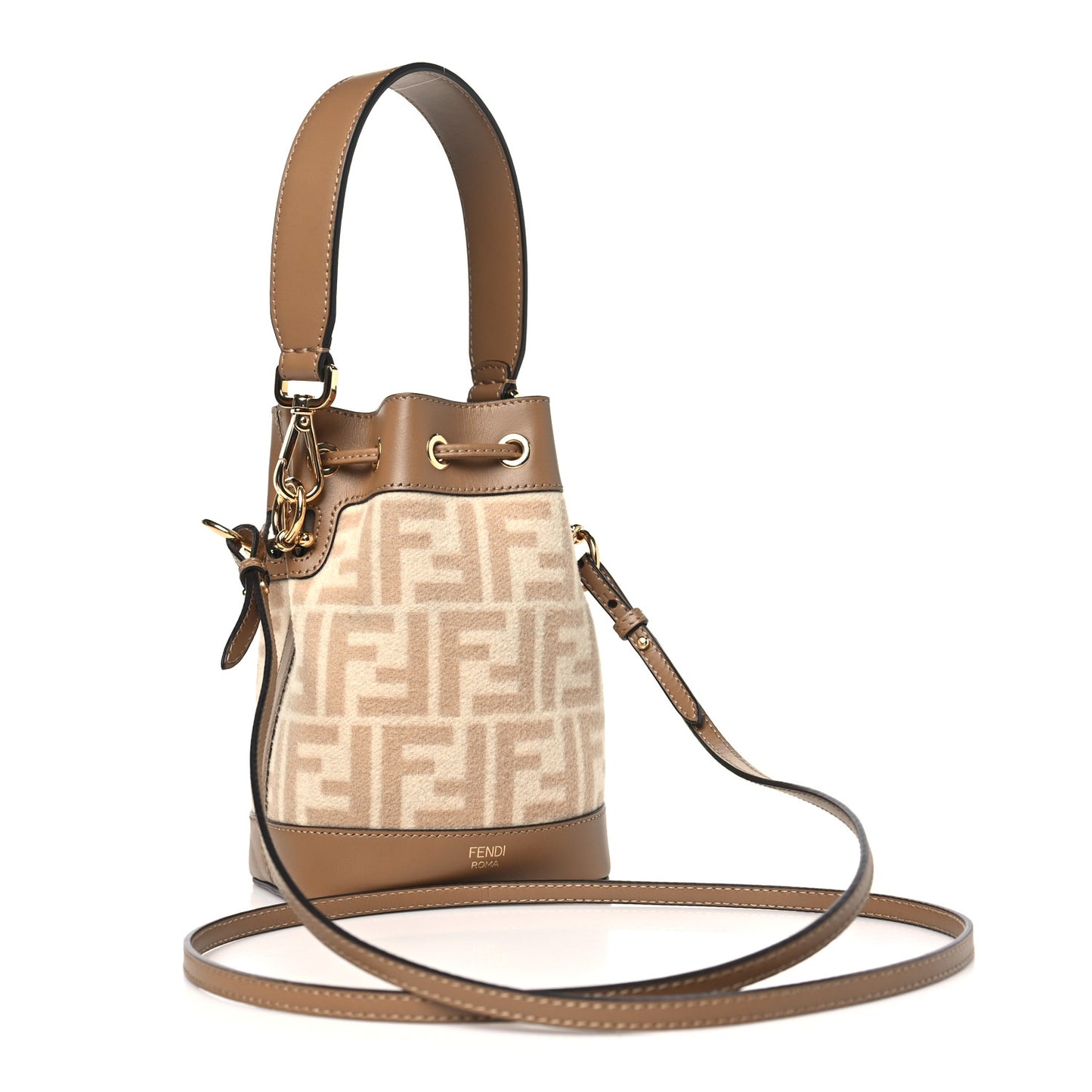Wool Vitello King FF 1974 Mini Mon Tresor Bucket Bag Beige Cammello Sand