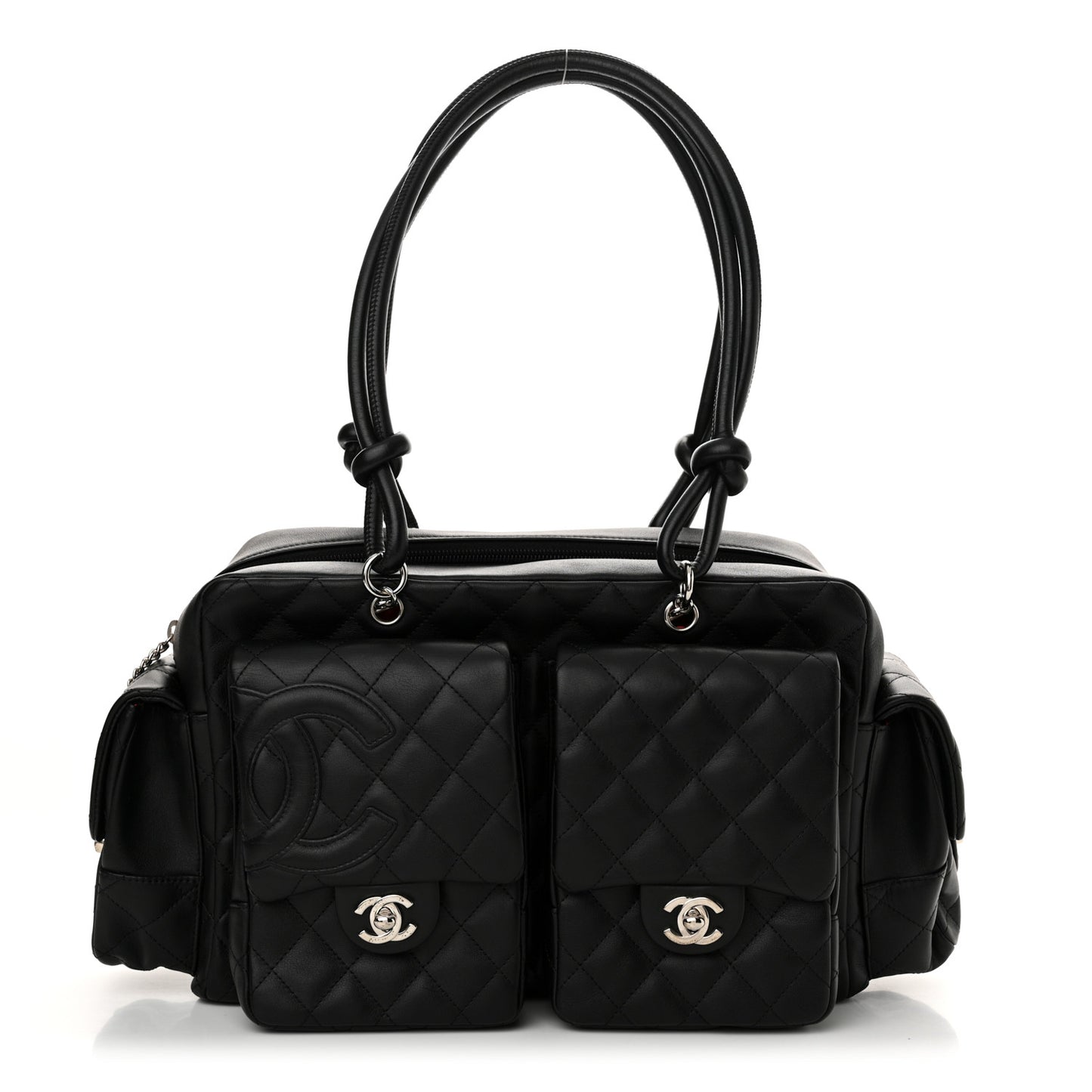 Calfskin Quilted Large Cambon Multipocket Reporter Black