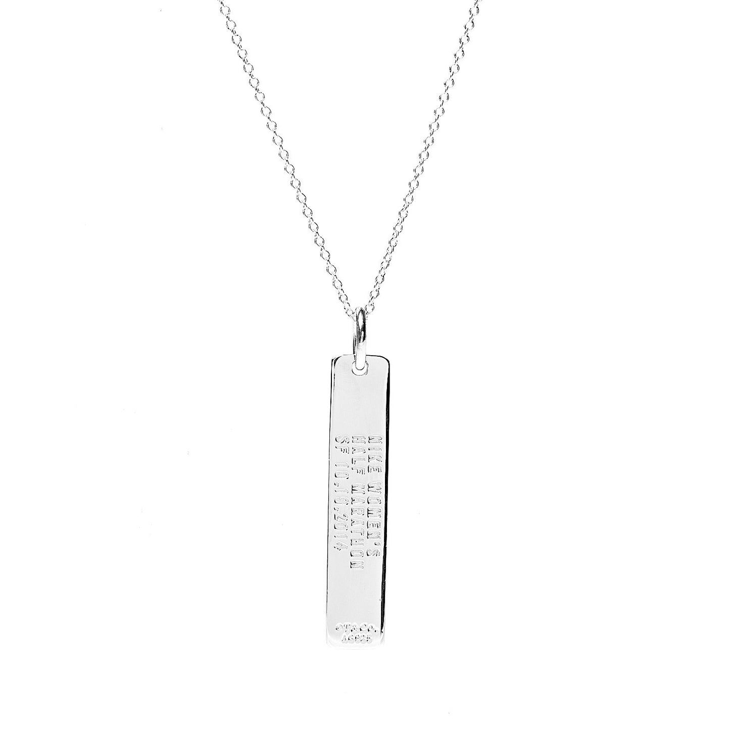 Sterling Silver 2014 Nike Marathon Bar Pendant Necklace