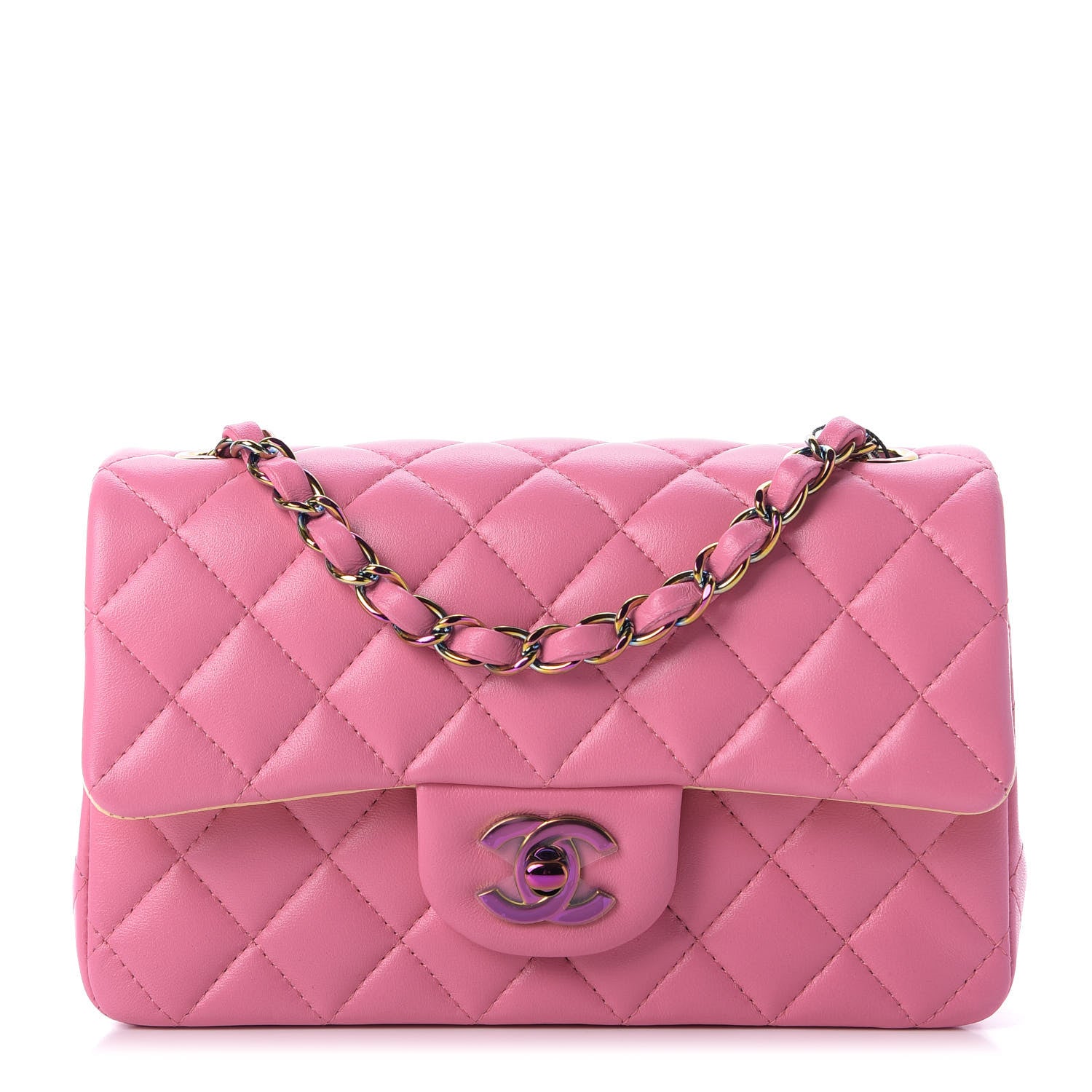 Chanel Lambskin Quilted Mini Rectangular Flap Pink Yellow 1 of 9