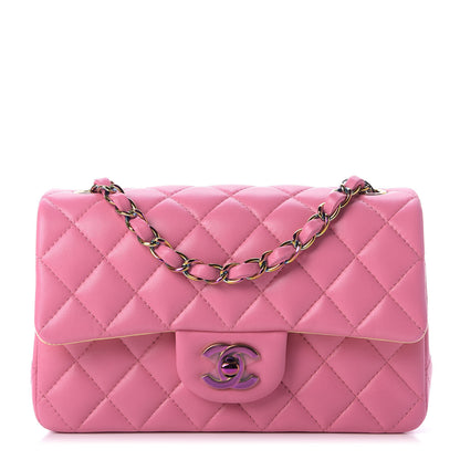 Chanel Lambskin Quilted Mini Rectangular Flap Pink Yellow 1 of 9
